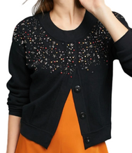 Load image into Gallery viewer, Anthropologie Sweater Womens Small Black Cardigan Crop Beaded Stars Snap Front
