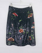 Load image into Gallery viewer, Anthropologie Women's A-Line Knee Length Floral Sequin Black Cocktail Skirt