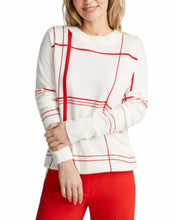 Load image into Gallery viewer, Equipment Women's Malin Crew Neck Merino Wool Red Graphic White Sweater, L