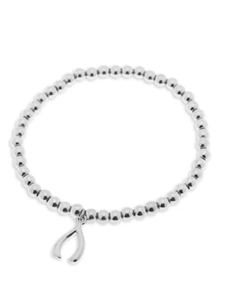 Foxy Originals Bracelet Womens Silver Plated Beaded Wishbone Charm