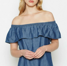 Load image into Gallery viewer, Joie Dress Womens Extra Small Blue Shift Mini Off the Shoulder Nilima Cotton