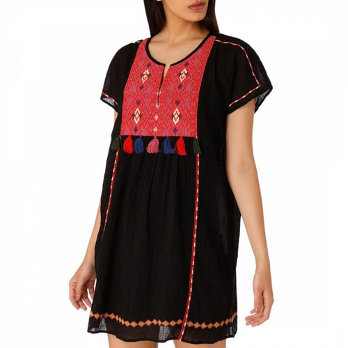 Joie Dress Womens Large Black Short Sleeve Lucretia Mini Cotton Embroidered