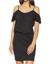 Load image into Gallery viewer, Joie Tahlia Cold Shoulder Black Stretch Cotton Jersey Short Blouson Dress