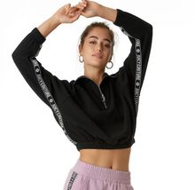 Load image into Gallery viewer, Juicy Couture Women's Cropped Sweatshirt Half Zip Raglan Black Fleece - Large