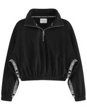 Load image into Gallery viewer, Juicy Couture Women's Cropped Sweatshirt Half Zip Raglan Black Fleece - Large