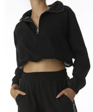 Load image into Gallery viewer, Juicy Couture Women's Cropped Sweatshirt Half Zip Raglan Black Fleece - Large