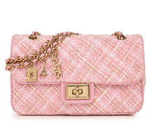 Load image into Gallery viewer, Karl Lagerfeld Shoulder Bag Womens Pink Agyness Boucle Quilted Flap Turnlock