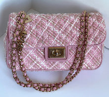 Load image into Gallery viewer, Karl Lagerfeld Shoulder Bag Womens Pink Agyness Boucle Quilted Flap Turnlock
