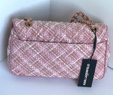Load image into Gallery viewer, Karl Lagerfeld Shoulder Bag Womens Pink Agyness Boucle Quilted Flap Turnlock