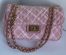 Load image into Gallery viewer, Karl Lagerfeld Shoulder Bag Womens Pink Agyness Boucle Quilted Flap Turnlock