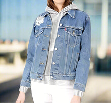 Load image into Gallery viewer, Levis Ex-Boyfriend Distressed Destroy Retro Trucker Denim Blue Women's Jacket