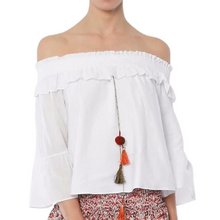 Load image into Gallery viewer, MISA Top Womens Small White Off Shoulder Alma Bell Sleeve Cotton Blouse