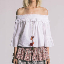 Load image into Gallery viewer, MISA Top Womens Small White Off Shoulder Alma Bell Sleeve Cotton Blouse