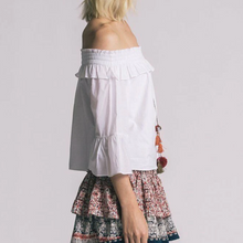 Load image into Gallery viewer, MISA Top Womens Small White Off Shoulder Alma Bell Sleeve Cotton Blouse