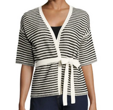 Load image into Gallery viewer, Max Mara Weekend Womens V-Neck Wrap Short Sleeve Stripe Belted Cardigan XS