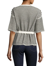 Load image into Gallery viewer, Max Mara Weekend Womens V-Neck Wrap Short Sleeve Stripe Belted Cardigan XS