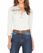 Load image into Gallery viewer, Mother Shirt Womens Extra Small Off White All My Ex's Western Embroidered Cotton