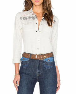 Mother Shirt Womens Extra Small Off White All My Ex's Western Embroidered Cotton