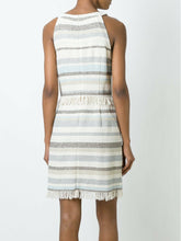 Load image into Gallery viewer, Tory Burch Dress Womens 10 Off White Sleeveless Sheath Stripe Cotton Jane Fringed