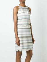 Load image into Gallery viewer, Tory Burch Dress Womens 10 Off White Sleeveless Sheath Stripe Cotton Jane Fringed