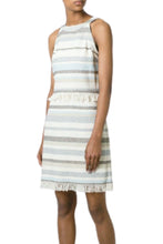 Load image into Gallery viewer, Tory Burch Dress Womens 10 Off White Sleeveless Sheath Stripe Cotton Jane Fringed