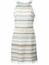 Load image into Gallery viewer, Tory Burch Dress Womens 10 Off White Sleeveless Sheath Stripe Cotton Jane Fringed