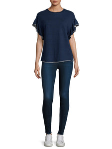 AG Goldschmied Women’s Bess Ruffle Sleeve A-Line Blue Terry Sweatshirt - Medium - Luxe Fashion Finds