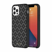 Load image into Gallery viewer, Kate Spade iPhone 12 and 12PRO Glitter Spade Flower Hardshell Black Case **