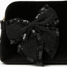 Load image into Gallery viewer, Kate Cameron Street Velvet Bow Small Beaded Briley Cosmetic Travel Bag, Black - Luxe Fashion Finds