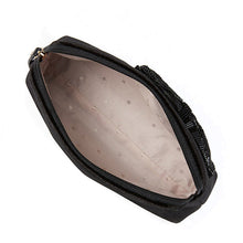 Load image into Gallery viewer, Kate Cameron Street Velvet Bow Small Beaded Briley Cosmetic Travel Bag, Black - Luxe Fashion Finds