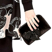 Load image into Gallery viewer, Kate Cameron Street Velvet Bow Small Beaded Briley Cosmetic Travel Bag, Black - Luxe Fashion Finds