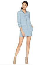 Load image into Gallery viewer, Juicy Couture Women&#39;s Chambray Embroidered Denim Mini Shirt Dress - Small