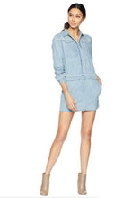 Load image into Gallery viewer, Juicy Couture Women's Chambray Embroidered Denim Mini Shirt Dress - Small