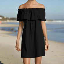 Load image into Gallery viewer, Current Elliott Women's Off Shoulder Ruffle Black Cotton Stretch Jersey Mini Dress - Luxe Fashion Finds