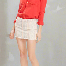 Load image into Gallery viewer, Mother Women's Straight Mini Fray Striped Cotton Denim Off White Skirt