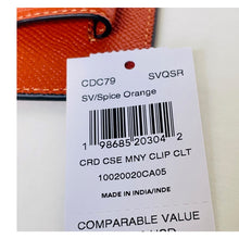 Load image into Gallery viewer, Coach Card Case with Money Clip Spice Orange Crossgrain Leather CDC79