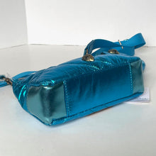 Load image into Gallery viewer, Kurt Geiger Eagle Head Quilted Metallic Blue Nylon Crossbody Bag Small Pouch
