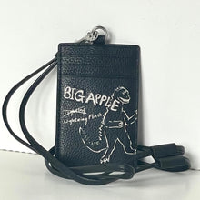 Load image into Gallery viewer, Coach ID Lanyard CAO25 Rexy Dinosaur Sketch Black Leather Card Holder
