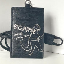 Load image into Gallery viewer, Coach ID Lanyard CAO25 Rexy Dinosaur Sketch Black Leather Card Holder