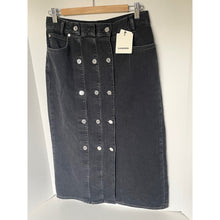 Load image into Gallery viewer, Sandro Black Denim Pencil Midi Skirt Silver-Tone Button Embellishments 8/40