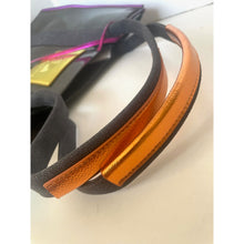 Load image into Gallery viewer, Two leather straps, one black and one orange, on a light background.