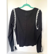 Load image into Gallery viewer, Free People Lost Love Black Ribbed Cotton Embroidered Long Sleeve Top XL