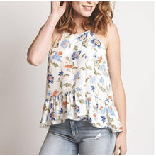 Load image into Gallery viewer, Joie Derwen White Floral Silk Sleeveless Ruffle Top Women's Medium