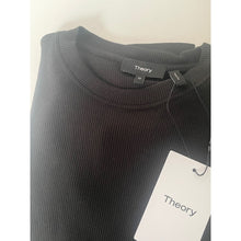Load image into Gallery viewer, Theory Tiny Tee Long Sleeve Crew Neck Black Rib Knit Top Fitted Medium