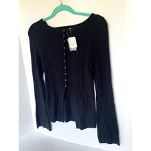 Load image into Gallery viewer, Free People East Side Black Ribbed Bell Sleeve Cardigan Sweater Small