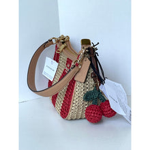 Load image into Gallery viewer, Coach Teri CER34 Red Tan Striped Straw Shoulder Bag