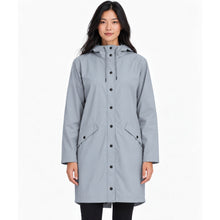 Load image into Gallery viewer, Rains Long Jacket Waterproof Hooded Raincoat – Unisex Large, Pool Gray