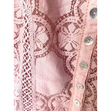 Load image into Gallery viewer, Close-up of a pink lace garment with button details on a white background