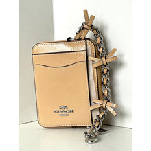Load image into Gallery viewer, Coach Zip Card Case CEC13 Light Sand Leather Bow ID Wallet with Chain Strap