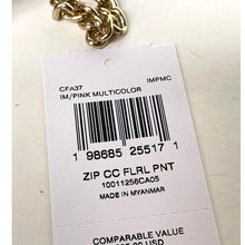 Load image into Gallery viewer, Coach Zip Card Case CFA37 Pink Floral Leather ID Wallet with Gold Chain